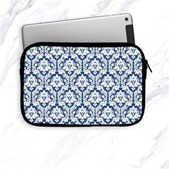 White On Blue Damask Apple Ipad Mini Zippered Sleeve by Zandiepants