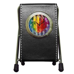 Conundrum I, Abstract Rainbow Woman Goddess  Stationery Holder Clock by DianeClancy