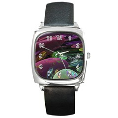 Creation Of The Rainbow Galaxy, Abstract Square Leather Watch by DianeClancy