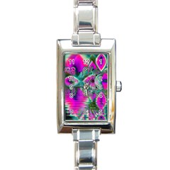 Crystal Flower Garden, Abstract Teal Violet Rectangular Italian Charm Watch