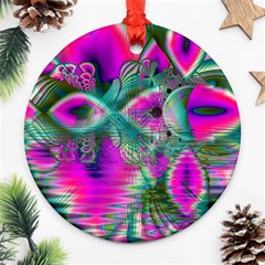 Crystal Flower Garden, Abstract Teal Violet Round Ornament