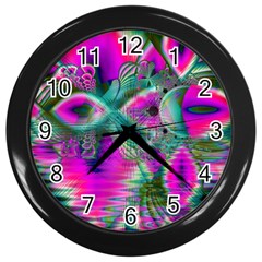 Crystal Flower Garden, Abstract Teal Violet Wall Clock (black) by DianeClancy