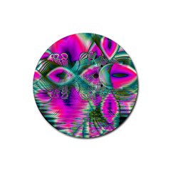 Crystal Flower Garden, Abstract Teal Violet Drink Coaster (round) by DianeClancy