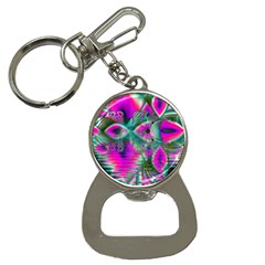 Crystal Flower Garden, Abstract Teal Violet Bottle Opener Key Chain by DianeClancy