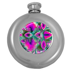 Crystal Flower Garden, Abstract Teal Violet Hip Flask (round) by DianeClancy