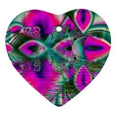 Crystal Flower Garden, Abstract Teal Violet Heart Ornament (two Sides) by DianeClancy