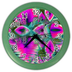 Crystal Flower Garden, Abstract Teal Violet Wall Clock (color) by DianeClancy