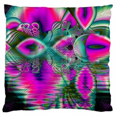 Crystal Flower Garden, Abstract Teal Violet Large Cushion Case (two Sided)  by DianeClancy