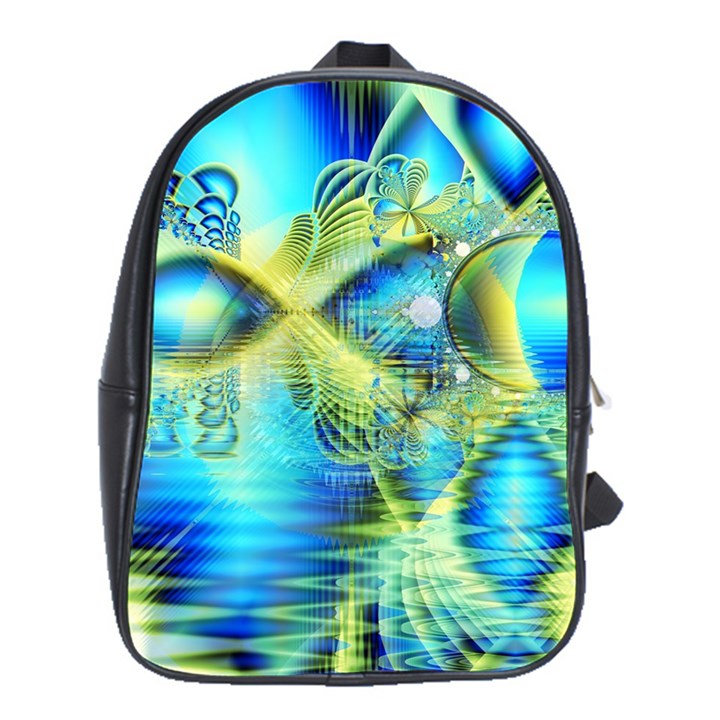 Crystal Lime Turquoise Heart Of Love, Abstract School Bag (XL)