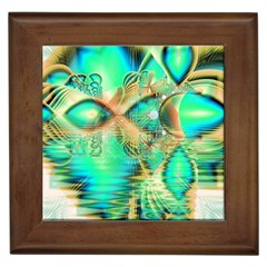 Golden Teal Peacock, Abstract Copper Crystal Framed Ceramic Tile by DianeClancy