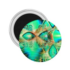 Golden Teal Peacock, Abstract Copper Crystal 2 25  Button Magnet by DianeClancy