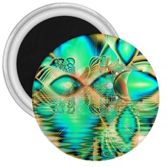 Golden Teal Peacock, Abstract Copper Crystal 3  Button Magnet by DianeClancy