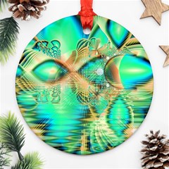 Golden Teal Peacock, Abstract Copper Crystal Round Ornament by DianeClancy