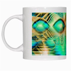 Golden Teal Peacock, Abstract Copper Crystal White Coffee Mug by DianeClancy