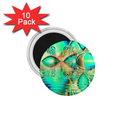 Golden Teal Peacock, Abstract Copper Crystal 1 75  Button Magnet (10 Pack) by DianeClancy