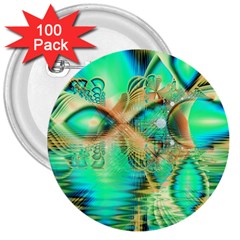 Golden Teal Peacock, Abstract Copper Crystal 3  Button (100 Pack)