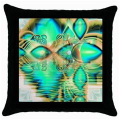 Golden Teal Peacock, Abstract Copper Crystal Black Throw Pillow Case by DianeClancy