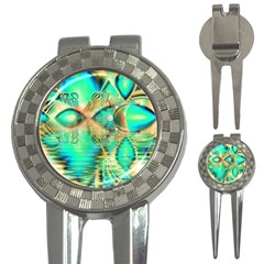 Golden Teal Peacock, Abstract Copper Crystal Golf Pitchfork & Ball Marker