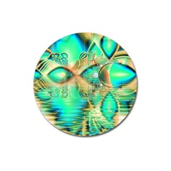 Golden Teal Peacock, Abstract Copper Crystal Magnet 3  (round) by DianeClancy