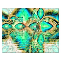 Golden Teal Peacock, Abstract Copper Crystal Jigsaw Puzzle (rectangle) by DianeClancy