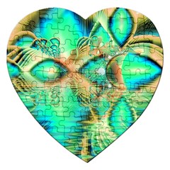 Golden Teal Peacock, Abstract Copper Crystal Jigsaw Puzzle (heart) by DianeClancy