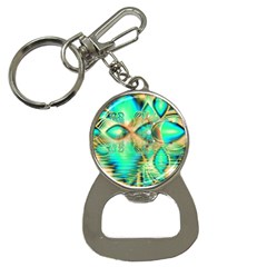 Golden Teal Peacock, Abstract Copper Crystal Bottle Opener Key Chain by DianeClancy