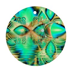 Golden Teal Peacock, Abstract Copper Crystal Round Ornament (two Sides)