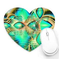 Golden Teal Peacock, Abstract Copper Crystal Mouse Pad (heart) by DianeClancy