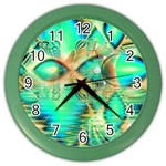 Golden Teal Peacock, Abstract Copper Crystal Wall Clock (Color) Front