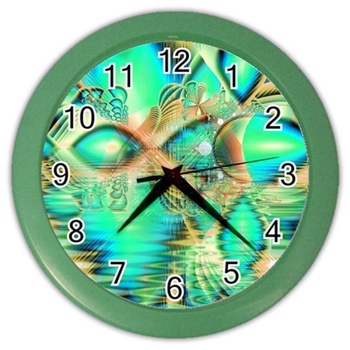 Golden Teal Peacock, Abstract Copper Crystal Wall Clock (Color)