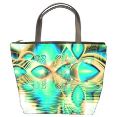 Golden Teal Peacock, Abstract Copper Crystal Bucket Handbag by DianeClancy