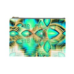 Golden Teal Peacock, Abstract Copper Crystal Cosmetic Bag (large) by DianeClancy