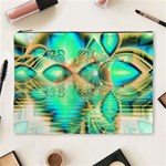 Golden Teal Peacock, Abstract Copper Crystal Cosmetic Bag (XL) Front