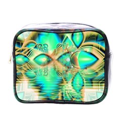 Golden Teal Peacock, Abstract Copper Crystal Mini Travel Toiletry Bag (one Side) by DianeClancy