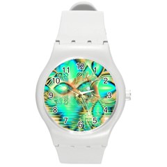 Golden Teal Peacock, Abstract Copper Crystal Plastic Sport Watch (medium) by DianeClancy