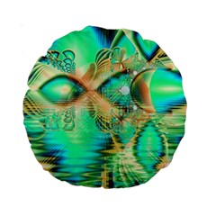 Golden Teal Peacock, Abstract Copper Crystal 15  Premium Round Cushion  by DianeClancy