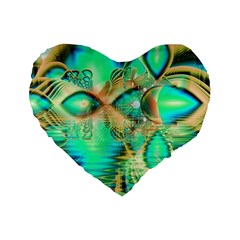 Golden Teal Peacock, Abstract Copper Crystal 16  Premium Heart Shape Cushion  by DianeClancy