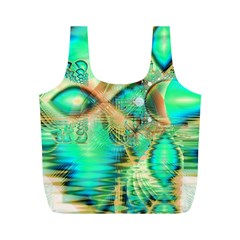 Golden Teal Peacock, Abstract Copper Crystal Reusable Bag (m) by DianeClancy