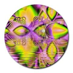 Golden Violet Crystal Heart Of Fire, Abstract Round Mousepad by DianeClancy