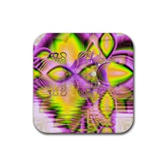 Golden Violet Crystal Heart Of Fire, Abstract Rubber Coaster (square) by DianeClancy