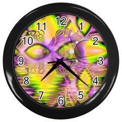 Golden Violet Crystal Heart Of Fire, Abstract Wall Clock (black) by DianeClancy