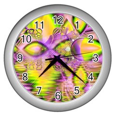 Golden Violet Crystal Heart Of Fire, Abstract Wall Clock (silver) by DianeClancy