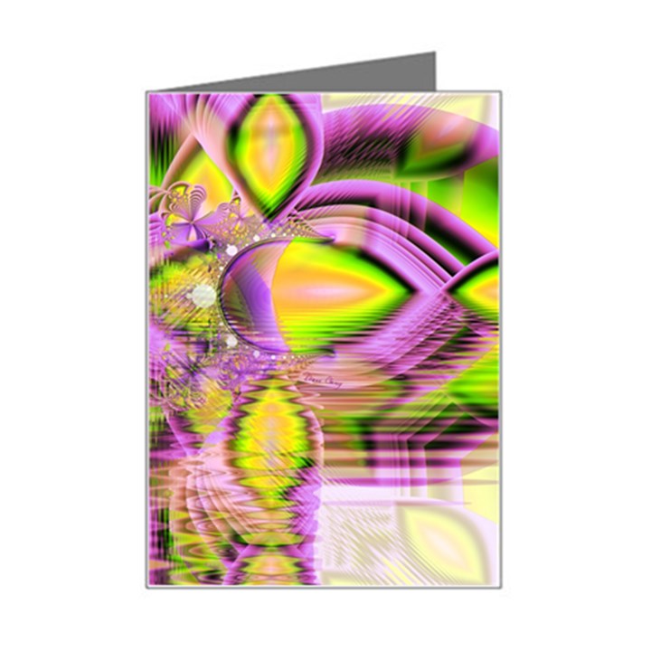 Golden Violet Crystal Heart Of Fire, Abstract Mini Greeting Card