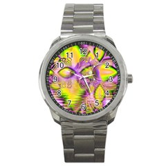 Golden Violet Crystal Heart Of Fire, Abstract Sport Metal Watch by DianeClancy