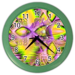 Golden Violet Crystal Heart Of Fire, Abstract Wall Clock (color)