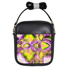 Golden Violet Crystal Heart Of Fire, Abstract Girl s Sling Bag by DianeClancy