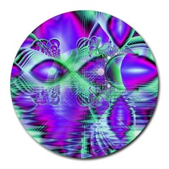 Violet Peacock Feathers, Abstract Crystal Mint Green 8  Mouse Pad (round) by DianeClancy