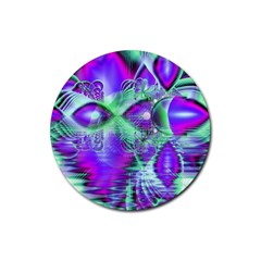 Violet Peacock Feathers, Abstract Crystal Mint Green Drink Coaster (round) by DianeClancy