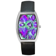 Violet Peacock Feathers, Abstract Crystal Mint Green Tonneau Leather Watch by DianeClancy