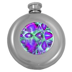 Violet Peacock Feathers, Abstract Crystal Mint Green Hip Flask (round) by DianeClancy